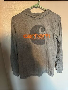Men’s Carhartt Gray Crew Neck Tee with Orange Logo Tag
